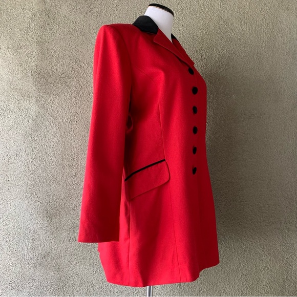 🔥5/$20🔥 “Amanda Smith” Red Pure Wool Jacket Velvet Collar size 12 - Picture 3 of 16